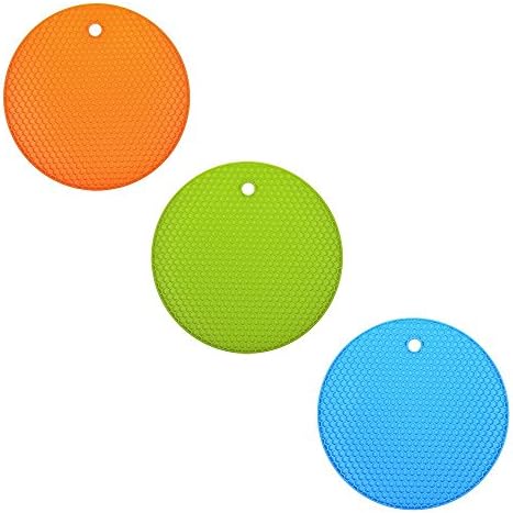 Premium Silicone Trivet Mats / Hot Pads, Pot Holders, Spoon Rest, Jar Opener &amp; Coasters - Our 5 in 1 Kitchen Tool is Heat Resistant to 432 °F, Thick &amp; Flexible (7"x 7", Color, Set of 3)