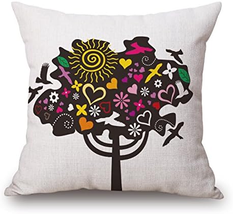 FFMODE Tree Cotton Linen Square Decorative Throw Pillow Cushion 18''X18''