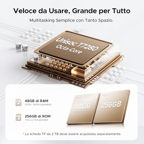 P13 Pro Tablet 13 Pollici, IPS 2.4K, 120Hz,T7280 Octa-Core, 48GB+256GB(TF 2TB), 12000mAh/18W, 16MP+8MP, 4G LTE, Gemini AI Tablet android 16, Face ID/WiFi5/GPS/FM/con Tablets Tastiera e Penna, Blu