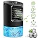 KUUOTE Portable Air Conditioner Fan, Personal Space Air Cooler Quiet Desk Fan Mini Evaporative Cooler with 7 Colors Night Light, Air Circulator Humidifier Misting Fan for Home Office Bedroom, Black
