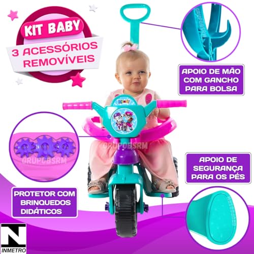 Carrinho de passeio infantil andador bebe didatico de empurrar com pedal haste proteção removivel totoka motoca menina menino velocipede triciclo brinquedo de atividades (Azul)