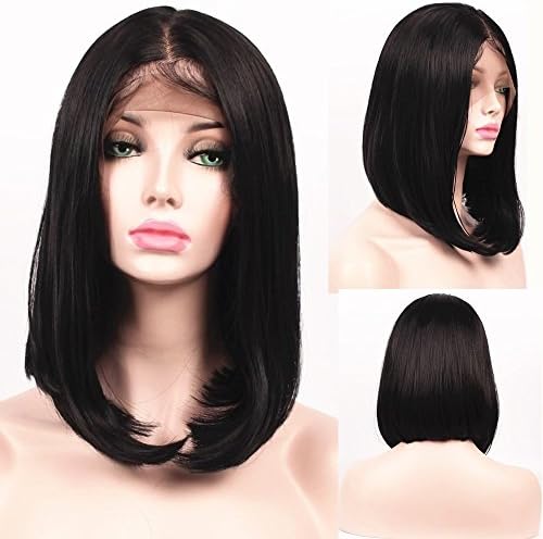 SHANDIREN Outdoor Short Bob Straight 16" Lace Front Wigs Shoulder Length Synthetic High Density Heat Resistant Fiber Wigs For Women (Dark Brown)