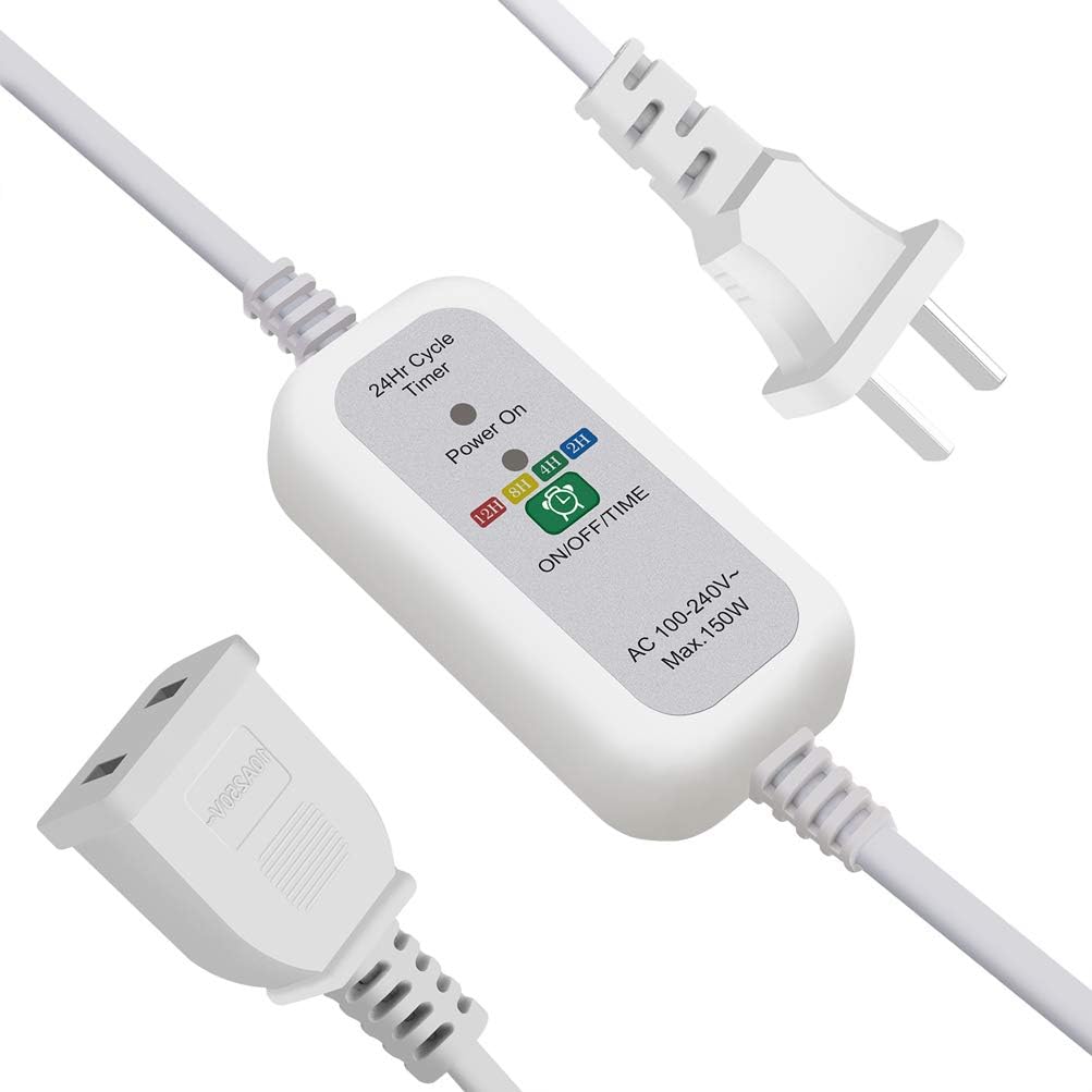 Osunby 6.6Ft Power Extension Cord 150W with Timer 24Hr Cycle Auto On/Off Polarized Outlet for LED Grow Lights and Home Use