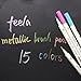 feela 15 Colors Metallic Brush Marker Pens, Metallic Calligraphy Painting Pen for Card Making, Rock Painting, Glass, Metal, Wood,Script Lettering, DIY Photo Album