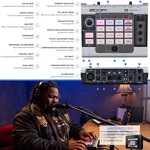 Zoom V3 Vocal Effects Processor + Zoom ZDM1 Dynamic Microphone + Zoom AD16 9V AC Adapter