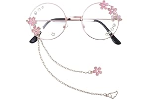 GGOOB Kawaii Sakura Glasses With Chain - Cute Cosplay Accessories, Glass Case Included