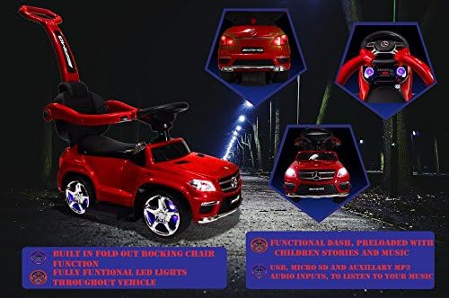 Ride On Cars 4-in-1 Mercedes Car Riding Push Toy - Licensed GL63 with Push Handle - Red