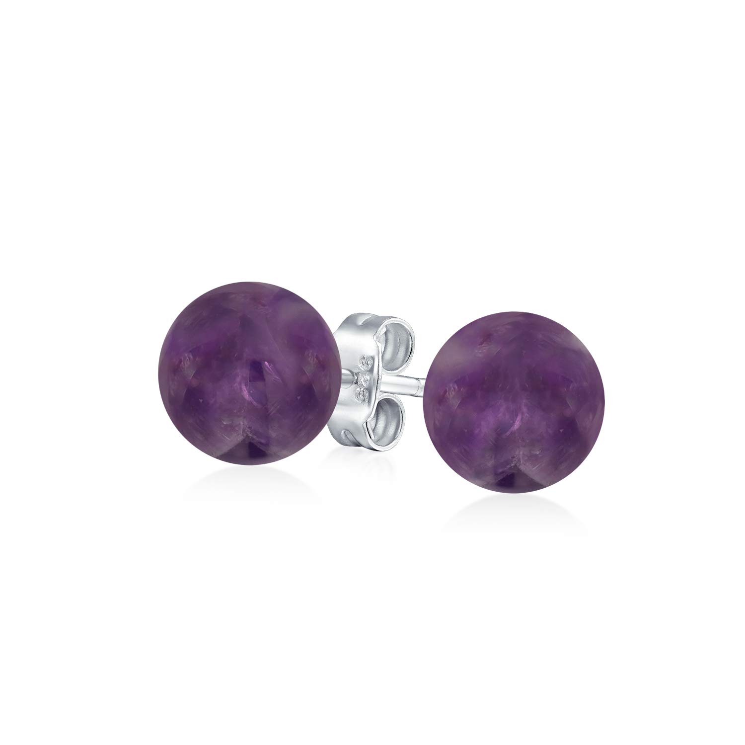Simple Gemstone Purple Amethyst Round Ball Stud Earrings For Women .925 Sterling Silver 8MM February Birthstone โ image 1