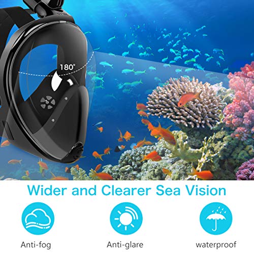 RegeMoudal Snorkel Mask Panoramic View Scuba Diving Mask with Panoramic Full Face Design- Longer Ventilation Pipe, Watertight, Anti Fog & Anti Leak Technology,for Diving Swimming (Black, L/XL)