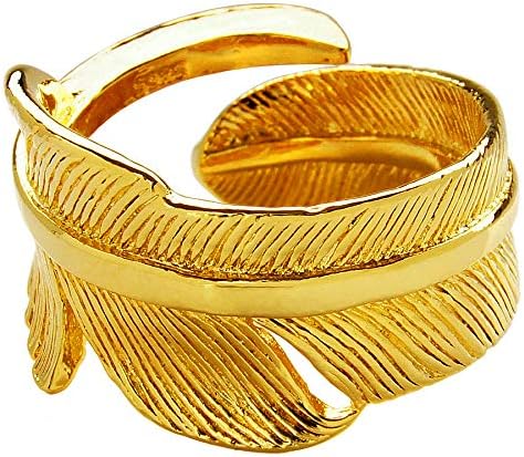 Amazon R0747 ブランド名 2pieces ネイティブ シルバーアクセサリー リング メンズ レディース フェザー ゴールド フリーサイズ リング 通販