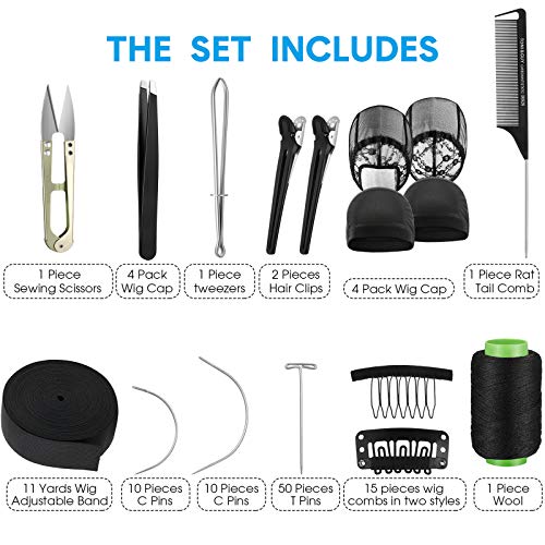 Wig Making Cap Pins Needles Set, Dome Mesh Lace Wig Cap 70 Pieces Pins C Curved Weaving Needles