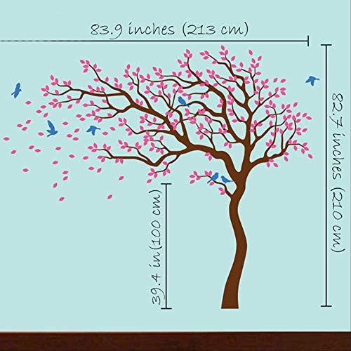 QIANGST Large White Tree Birds Vintage Wall Decals Removable Nursery Mural Wall Stickers for Kids Living Room Decoration Home Decor Pink