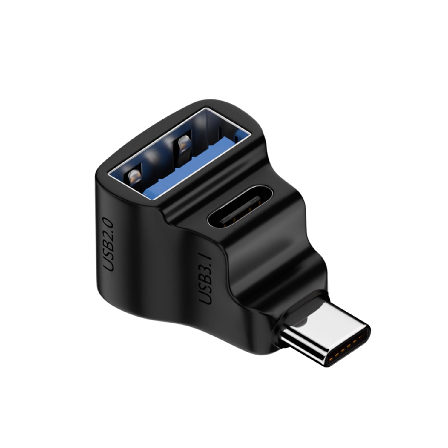 QIANRENON 90 ° Angle USB C 1 in 2 Adapter USB C 3.1 Male to USB C 3.1+USB 2.0 Dual Female Right Angle Connector 20Gbps/100W Charging/Projection Screen, for Phone Laptop Tablet Steam Deck Switch