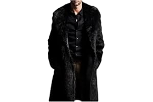 Colf Men's Winter Long Sleeve Turn Collar Faux Fur Coat Outwear Long Parka Jacket Overcoat