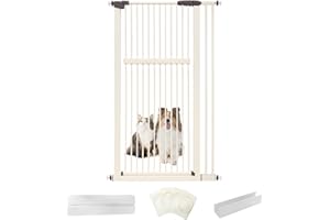 Lumizone Extra Tall Pet Gate 55.12" High Pressure Mounted 34.06"-38.38" Extra Wide (9 Sizes) 1.37" Gap for Cat Dog Children Stairs Doorway Hallway No Drilling Auto-Close (34.06"-38.38", Cream White)