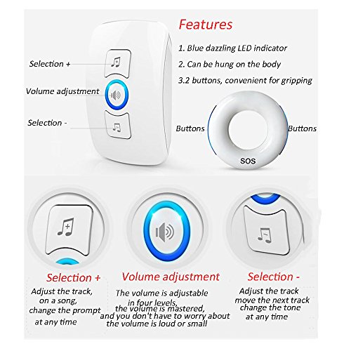 Elderly Pager Smart Remote Control Home Intercom Medical Portable Lanyard Wireless Pager Alarm Ringing Emergency Call Pager,White(1Host+1Button+WhiteBedsideButton)