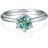 Gem's Beauty Green Moissanite Rings 0.5Ct /1.0Ct/1.5Ct/2.0Ct/3.0Ct/5.0Ct D Color Round Diamond Green Moissanite Rings Sterling Silver Band Ring Wedding Engagement Rings for Women(Size 5-10)