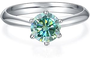 Green Moissanite Rings 0.5Ct /1.0Ct/1.5Ct/2.0Ct/3.0Ct/5.0Ct D Color Round Diamond Green Moissanite Rings Sterling Silver Band