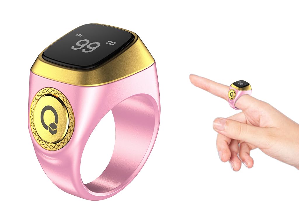 Kellegour Smart Tasbih Tally Counter Ring,Rechargeable Electronic Finger Counter,18mm Smart Ring Digital Tasbeeh Counter,Digital Electronic Tasbeeh Counters for Prayer with Vibration Reminder,Pink