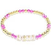 Agriajun Inspired Gold Beaded Stretch Bracelets for Women Cute Lover Letter Crystal Pink Beads Bracelet