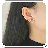 Ximdble Vintage Crystal Heart Love Stud Earrings Hollow Heart Pearl Earrings Open Cz Heart Love Hoop Earrings Boho Rhinestone Heart Love Stud Earrings for Women