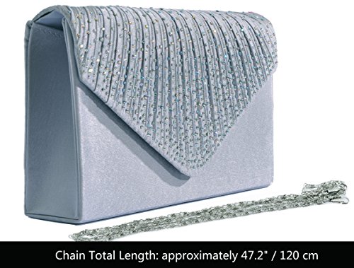 Outrip Women's Evening Bag Clutch Purse Glitter Party Wedding Handbag with Chain (B Silver) - Thumbnail 5