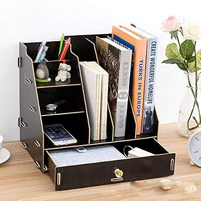 Wooden Desktop Organiser Multi Functional Compartment Desk Tidy Sturdy Desk Organiser Magazine Holders Document Office Home Rack Display 33 23 32cm Amazon Ae