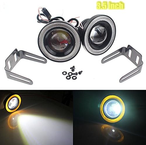 Likethy Car COB LED Fog Light Projector Yellow Halo Ring Angel Eye Driving DRL Bulb 30W 3.5 inch 89mm
