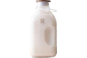 Almond Cow - Glass Pitcher with Lid and Spout, Bottle for Refrigerator, Clear Milk Jug, Food-Grade Glass Liquid Container, 60 fl oz Capacity, 5 x 4 x 10 Inches