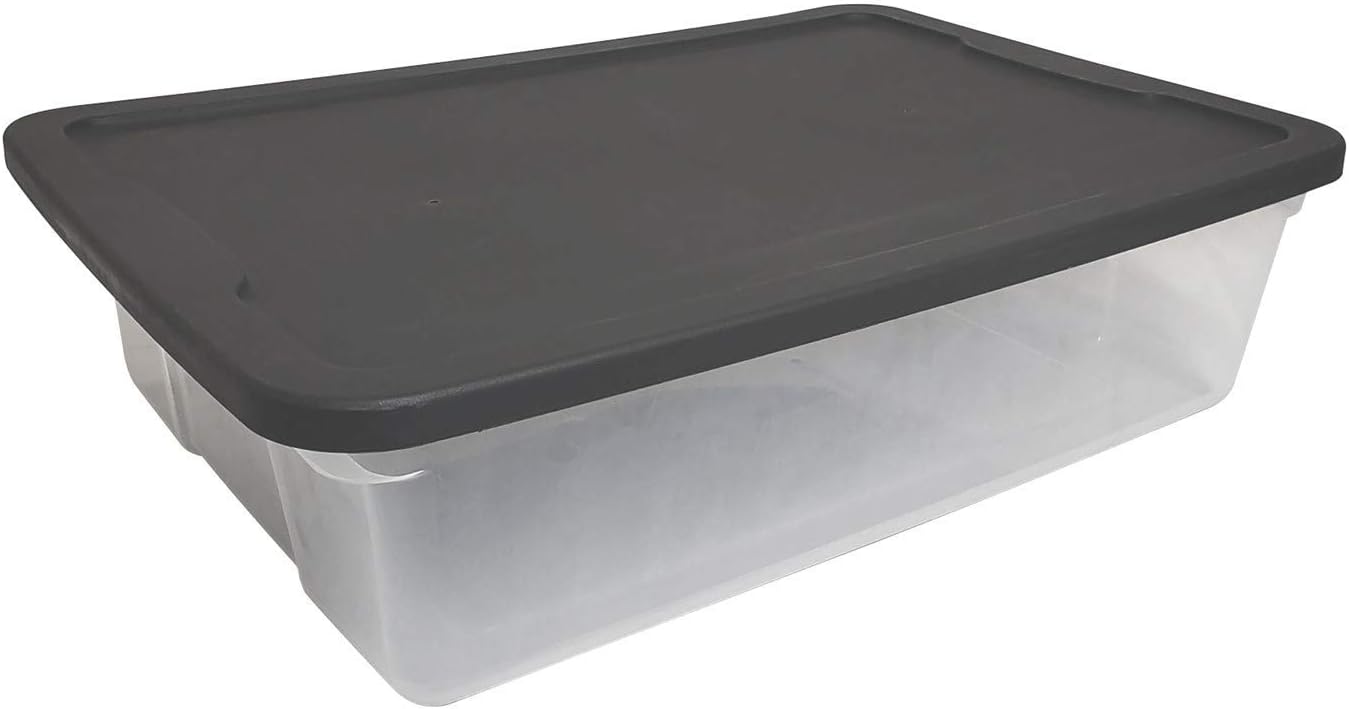 HOMZ Snaplock Clear Storage Bin with Lid, Medium-28 Quart, Grey, 2 Pack
