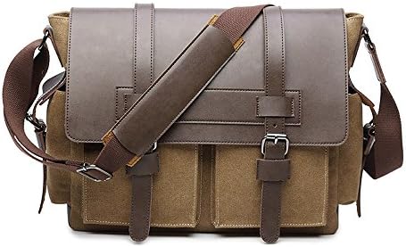 15.6" Mens Messenger Bag Foam Protection Laptop, Vintage Canvas Large Satchel