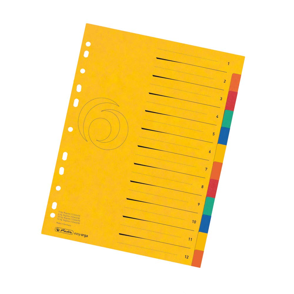 Herlitz 11159381 Karton Register 1-12 A4 Extra Wide 5 Colours Perforated with it Print 1-12