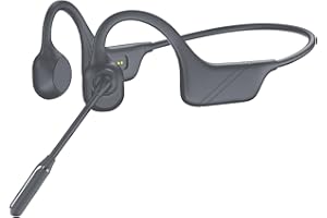 HOSTENA Bone Conduction Headphones with Mic-Callink, Trucker Bluetooth 5.4 Headset with Noise-Canceling Boom Microphone/Mute Function/Dual Connect, Open Ear Headphones for Work Driving Meeting（Grey）