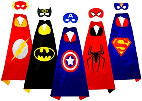 PlayShire Superhero Capes - Halloween Costume Kids: 5 Super hero capes and masks