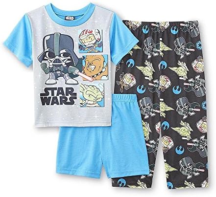 Toddler Little Boys "Darth Vader, Luke Skywalker, Chewbacca and Yoda" 3PC Pajamas Set (3T, Blue)