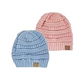 Trendy Warm Chunky Soft Stretch Cable Knit Slouchy Beanie Skully HAT20A, indie pink/denim