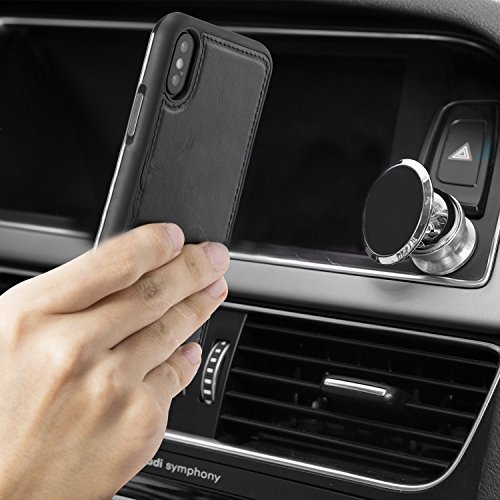 iPhone X Leather Wallet Case, ALBK Powerful Magnetic Detachable Case, Luxury Handmade Full Grain Leather Folding Flip Case with ID&Card Holder Slot for iPhone X 5.8 inch -Black
