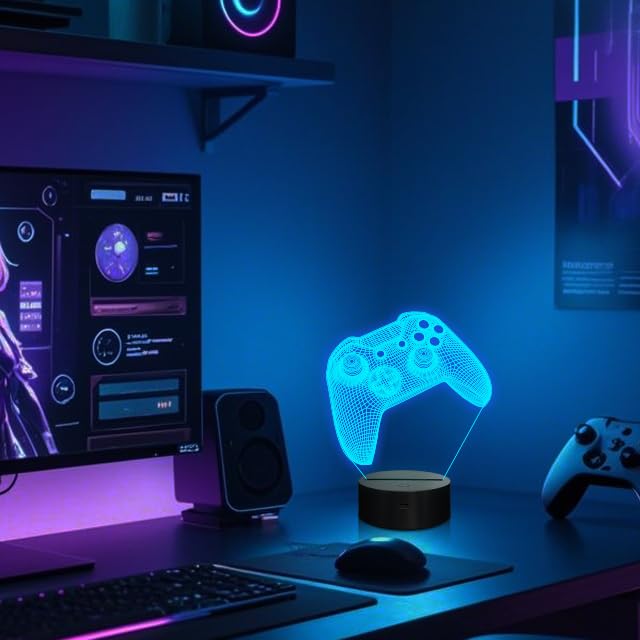 3D Gamepad Nachtlicht, Lightzz Game Console Illusionslampe mit Fernbedienung + Touch 16 Farbblinken Wechseln + Timer Schreibtischlampen Kinderzimmer Geschenke für Spielefan 3