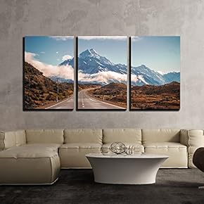 3 Piece Canvas Wall Art - Landscape with Road Stretching into Mountains - Modern Home Art Stretched and Framed Ready to Hang - 16"x24"x3 Panels