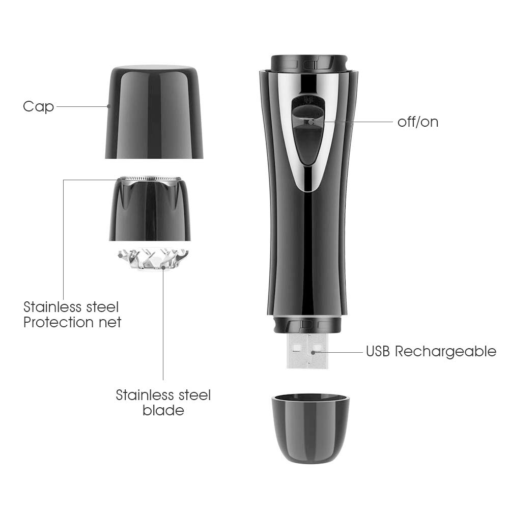 Sunvito Facial Hair Remover for Women,4 In 1 Painless Electric Hair Removal Kit Include Facial Hair Removal,Eyebrow Razor,Nose Hair Trimmer,Body Shaver with USB Charging for Home Travel (Black)