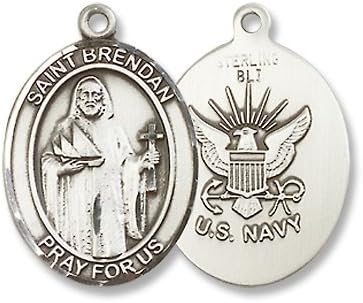 Made in America! Catholic Navy Medal, Patron Saint, St. Brendan the Navigator Sterling Silver Medal with 18" Sterling Chain Patron Saint of Sailors &amp; Mariners &amp; Navy. Catholic Saint Brendan Patron Saint of Sailors, Military, Seafarers, Navigators.