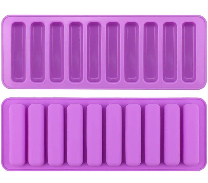 2 PCS Chocolate Bar Moulds, BREEZO 10-Cavity Long Strips Mould, Finger Biscuit Silicone Mould, Non Stick Silicone Stick Baking Tray, Fondant Mould DIY Tools, Ice Cube Trays