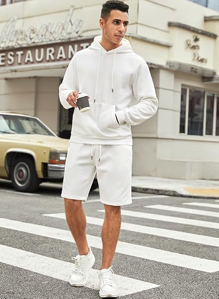 JMIERR MENS OUTFITS TRACK SUITS 2 PIECE SET LONG SLEEVE HOODIE SWEATSHIRT & JOGGERS SHORTS, FALL AIRPORT TRACKSUIT SWEATSUITS MATCHING LOUNGE SETS WITH POCKETS,XX-LARGE,1WHITE