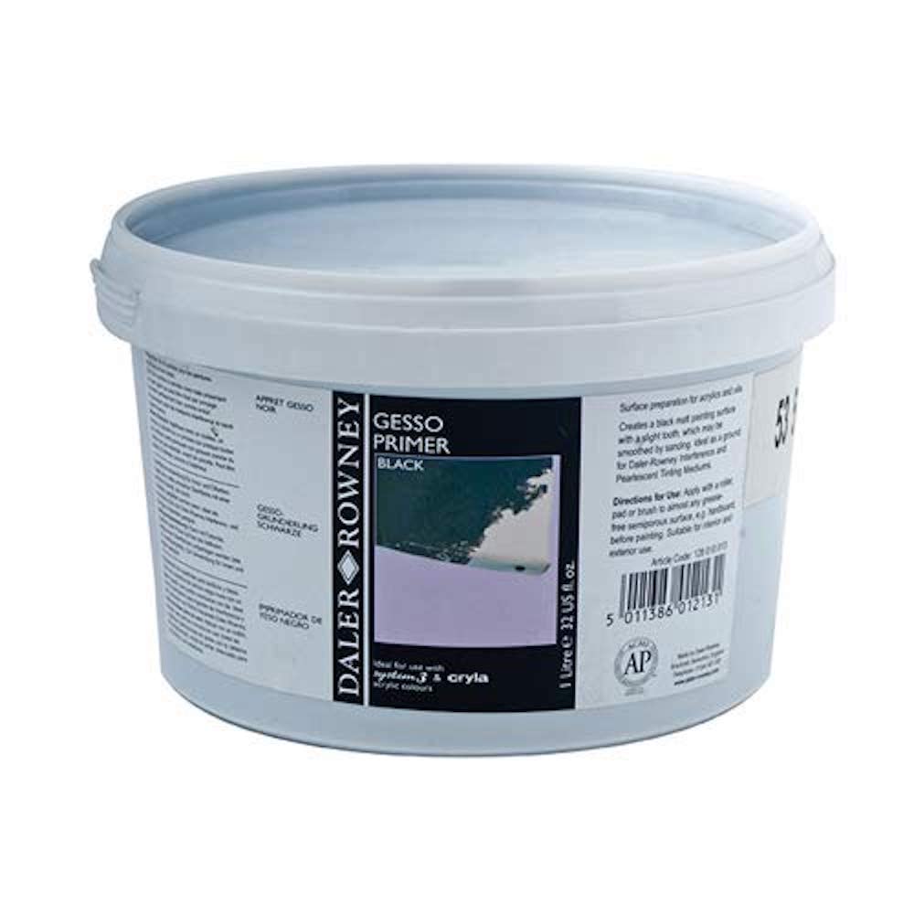 Daler-Rowney Acrylic Gesso, Plastic Pot, 33.81oz - 1L, Black Gesso Primer