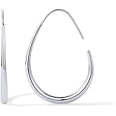 PAVOI 14K Gold Plated 925 Sterling Silver Post Lightweight Teardrop Hoop Earrings for Women | Large Oval Pull-Through Statement Earrings