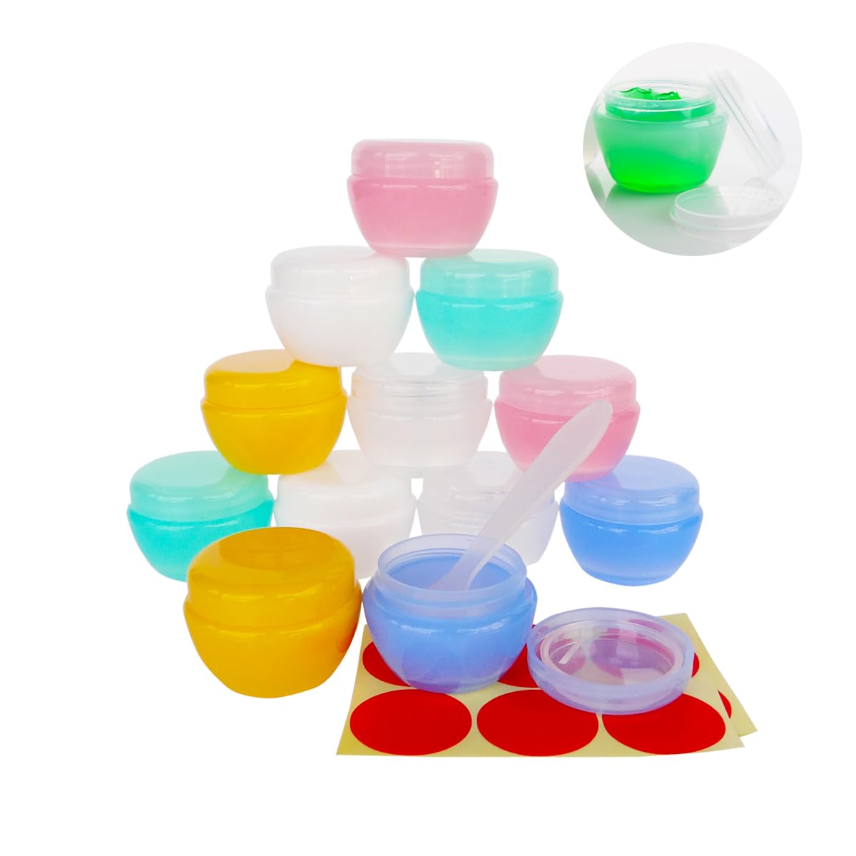 Wopanxye 12pack 20g Refillable Cosmetic Container, 20ml Frosted Small Sample Jars with Inner Liner for Oils Salves Creams Lotions Powder Makeup Eye-shadow Nails Beads Toner, FREE Spatulas & Labels