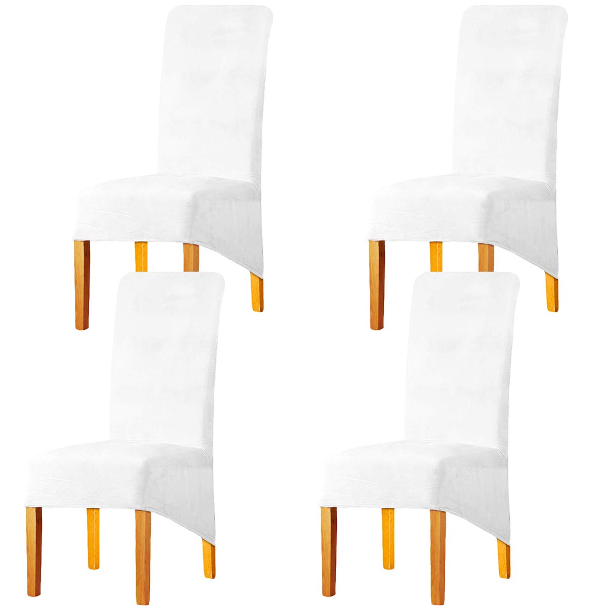 LANSHENG Velvet Dining Chair Covers, Stretch High Back Chair Seat Protector Slipcovers, Washable Removable Kitchen Chair Covers for Dining Room (White, Set of 4)