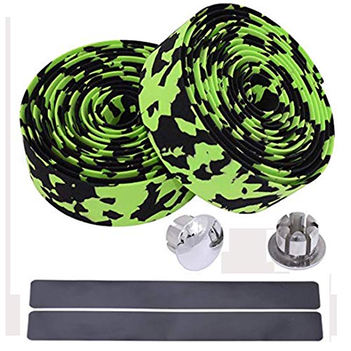 sibao Bike Handlebar Tape,Bicycle Handlebar Tape,Cycling Handle Wraps,Bar Tape Road Bike,Superior Grip Bicycle Bar Tape with Bar Plugs 2PCS Per Set (Black&Green)