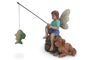 MARSHALL HOME AND GARDEN Gone Fishin' Miniature Fairy Garden Boy Fishing w/Dog Figurine