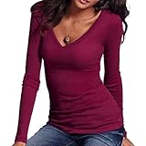 Hollywood Star Fashion Women's Plus Size Solid Plain Long Sleeve V-neck T-Shirt